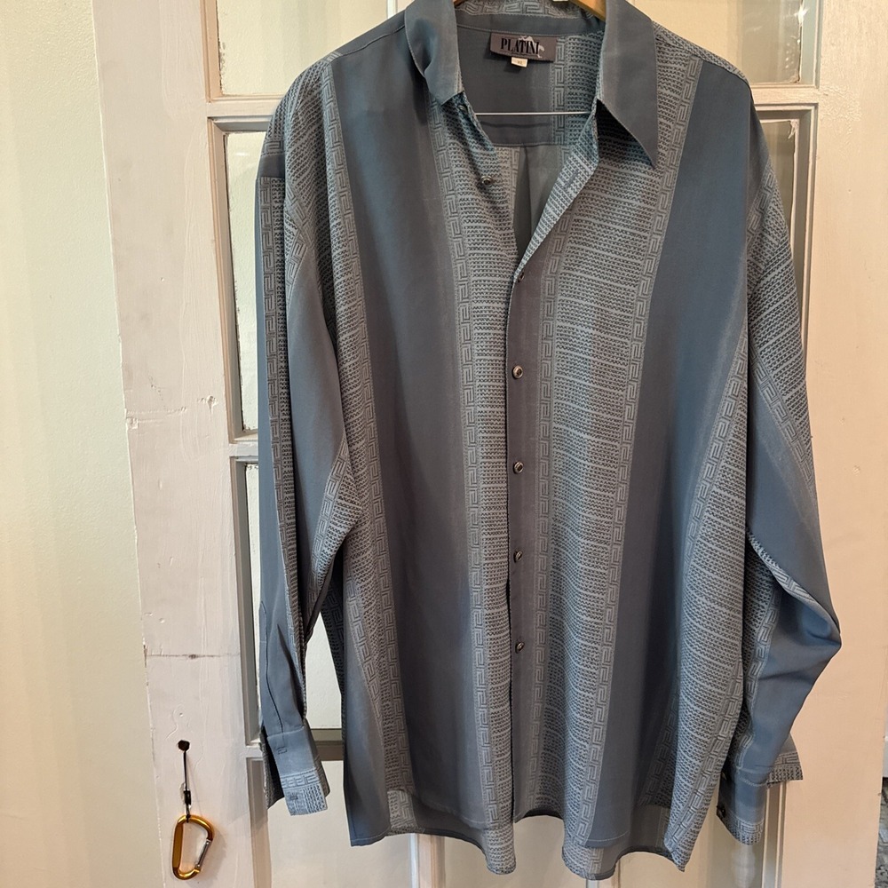 Platini Jeans Co Men's Long Sleeve Button Shirt Made in USA Sz XL Blue